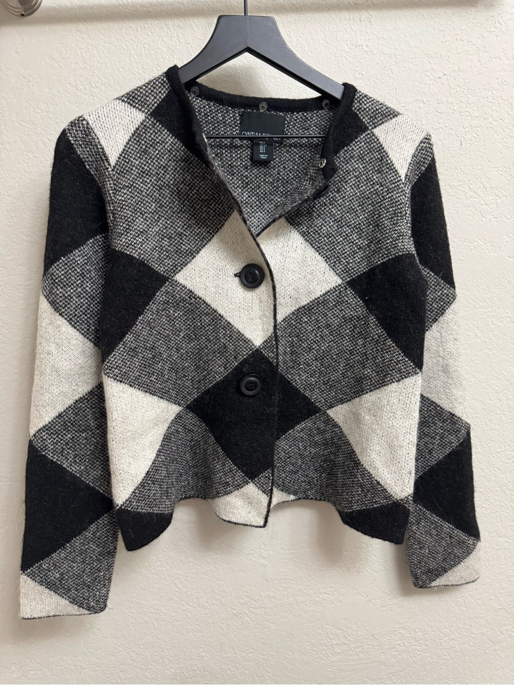 Black & White wool blend Button Cardigan - Picture 5 of 8